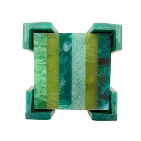 Laura Park Green Resin Striped Square Coaster