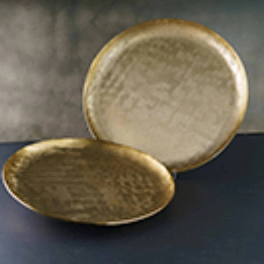 India Handicrafts Gold Round Textured Tray