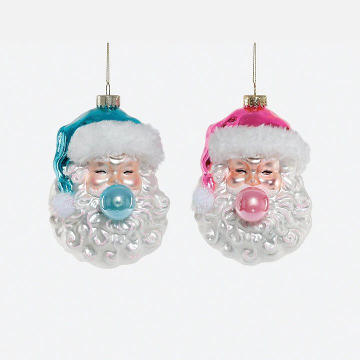 180 degrees bubble gum santa glass ornament