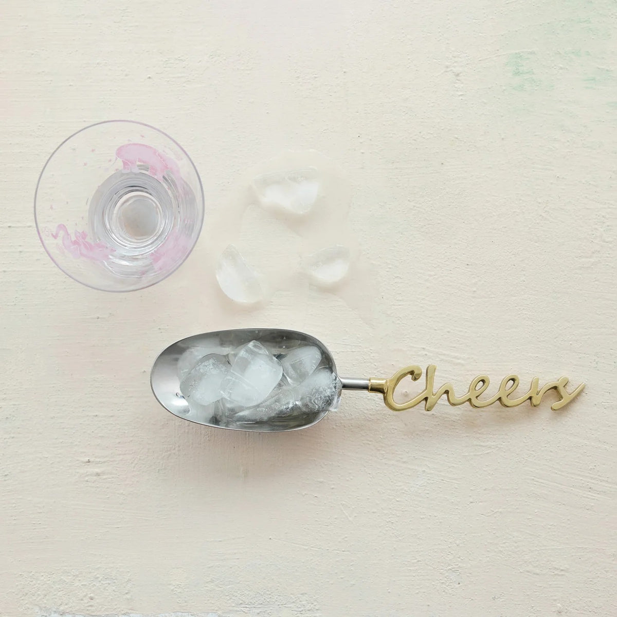 Creative Co-op Stainless Steel Scoop with cast aluminum handle "Cheers"