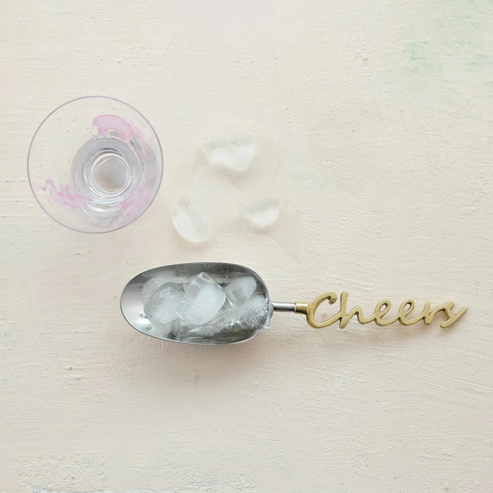 Creative Co-op Stainless Steel Scoop with cast aluminum handle "Cheers"