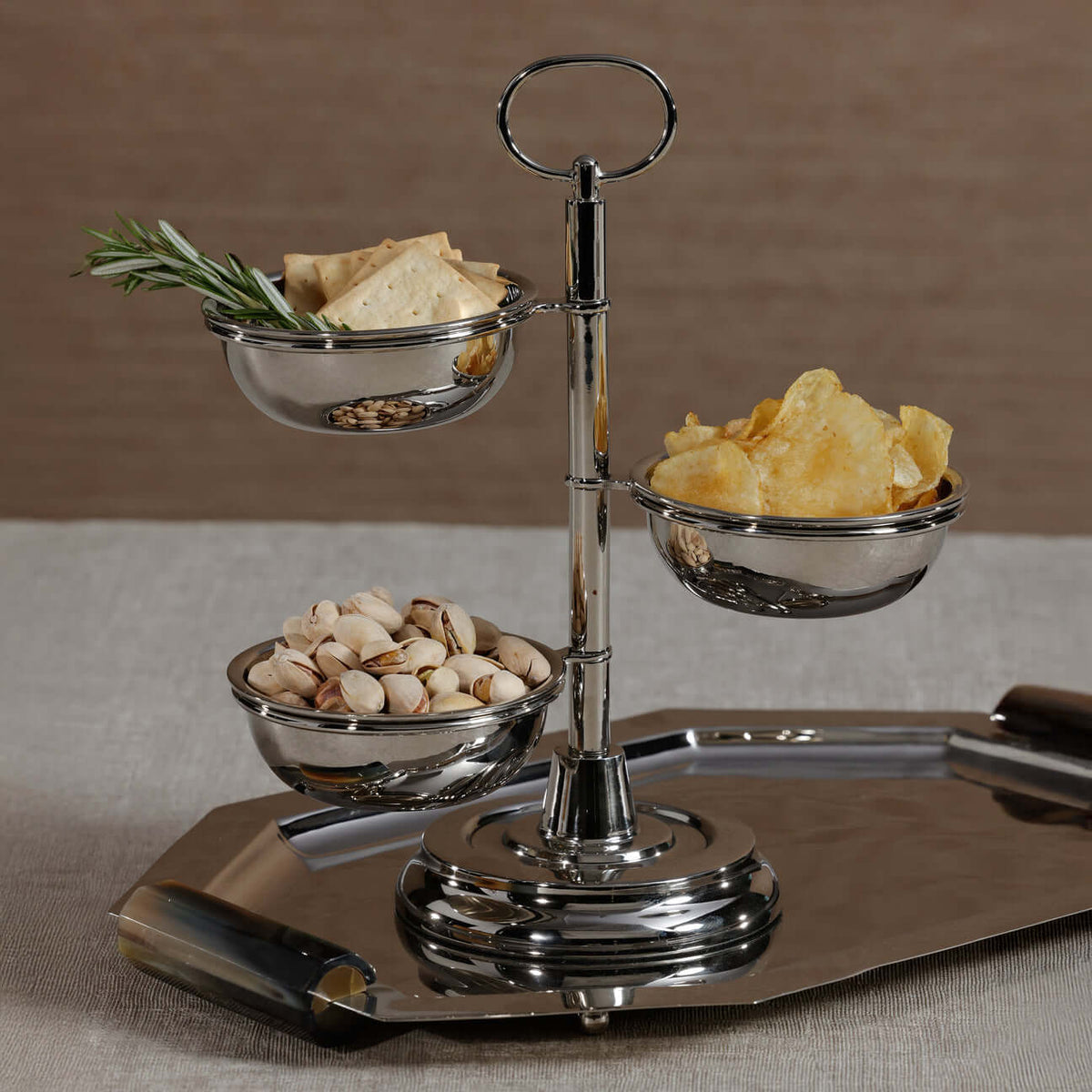 Zodax 3-tier alloy condiment set-polished nickel