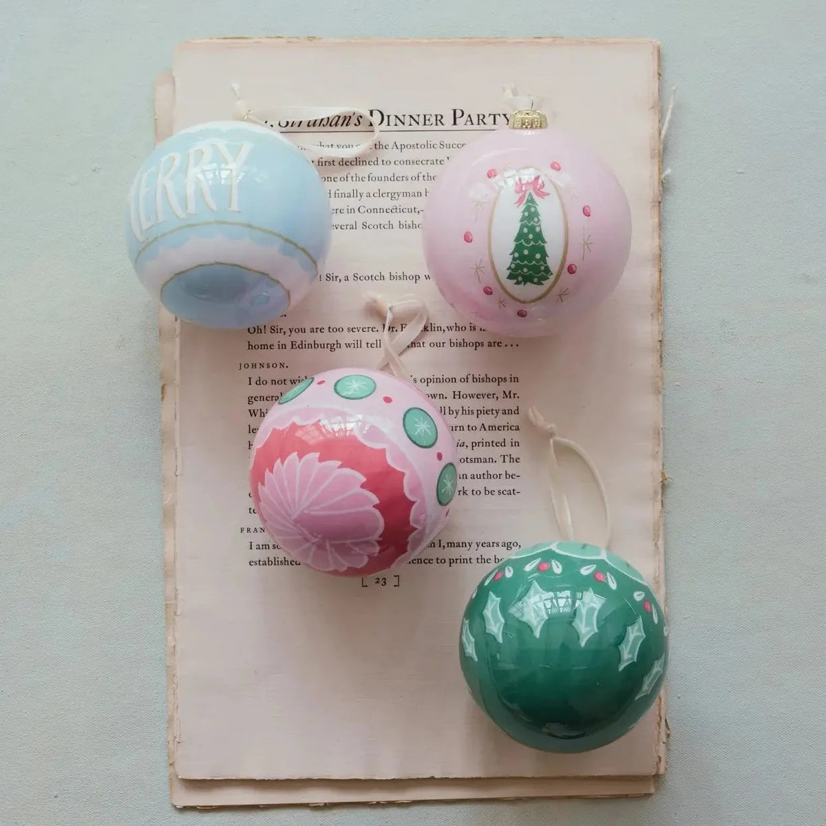 Creative co-op Decoupage Ball ornament - Set of 4