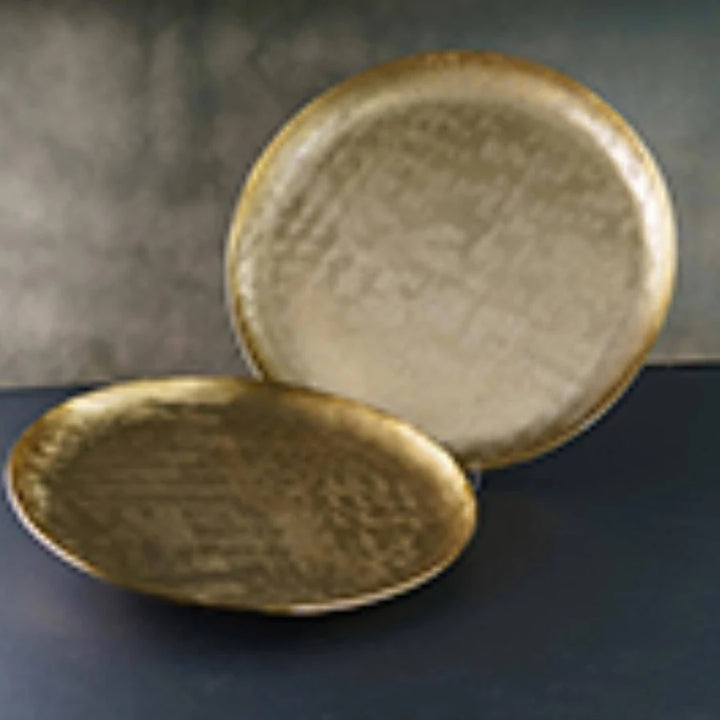 India Handicrafts Gold Round Textured Tray