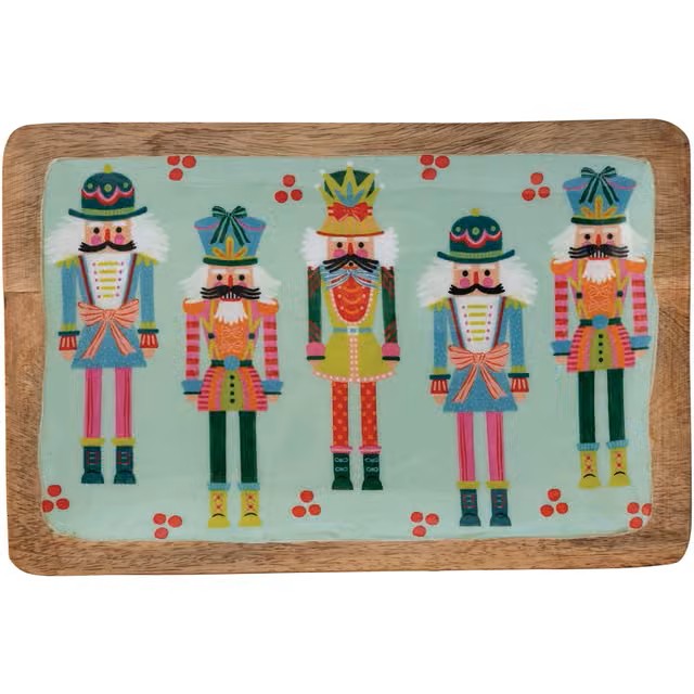 Creative Co-op Enameled Mango Wood tray with Nutcrackers