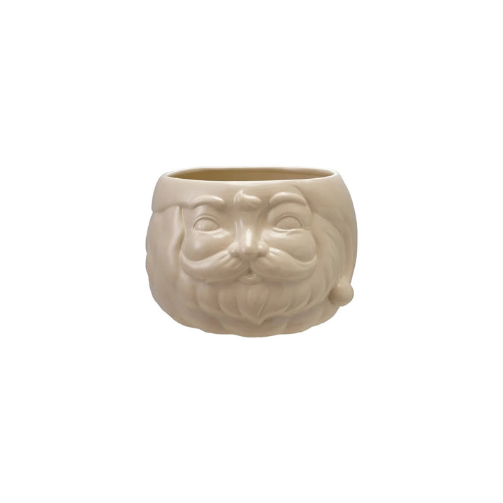 Creative co-op Stoneware Santa head shaped bottle cooler/container,white